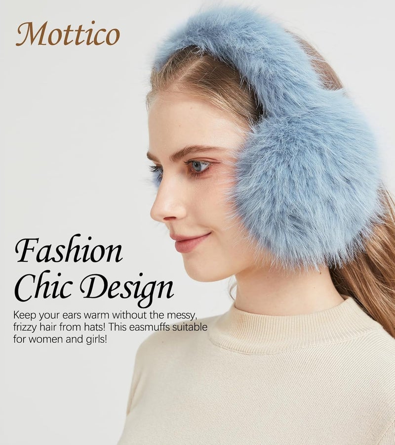 Mottico Winter Ear muffs for Women Men, Fluffy Ear Warmer with Thick Faux Ear Covers, Foldable for Convenience! - Image 2